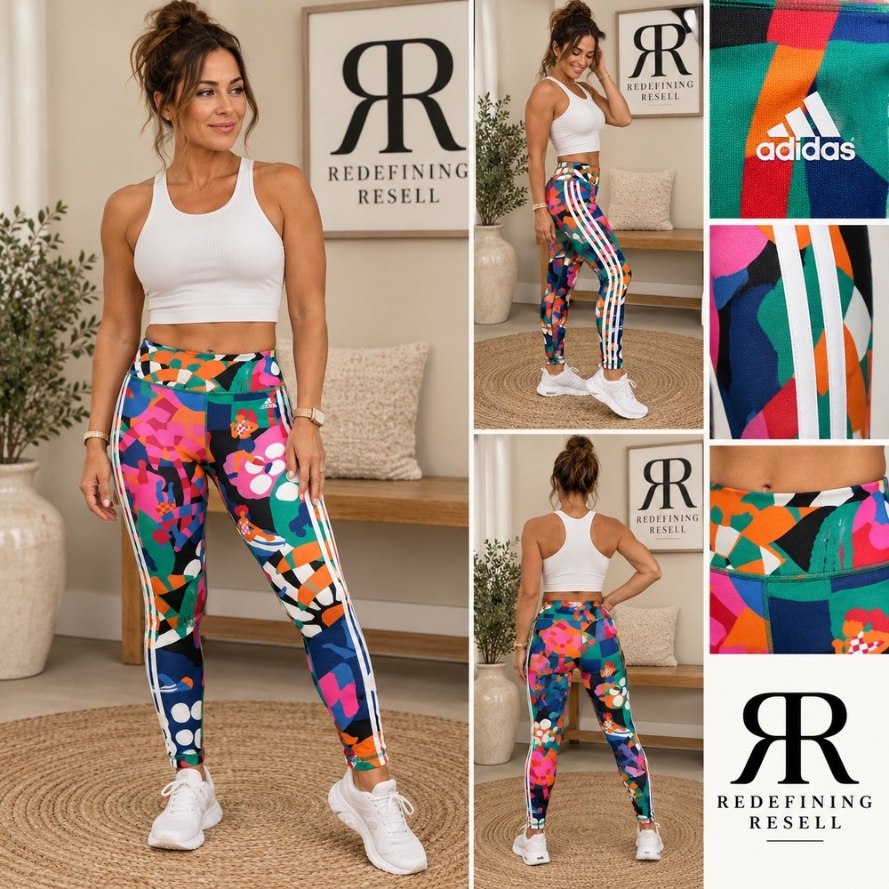 Adidas Egle Zvirblyte Graphic Print Leggings XL Multicolor 3-Stripe High Rise